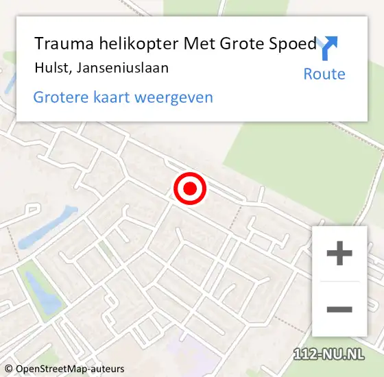 Locatie op kaart van de 112 melding: Trauma helikopter Met Grote Spoed Naar Hulst, Janseniuslaan op 2 oktober 2023 07:22