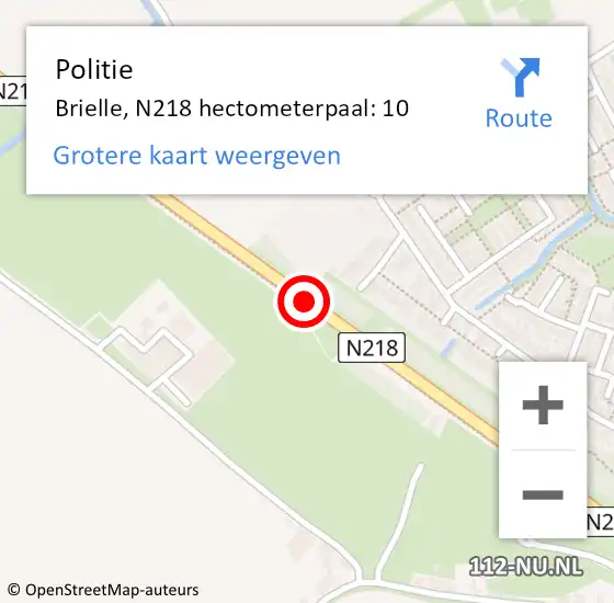 Locatie op kaart van de 112 melding: Politie Brielle, N218 hectometerpaal: 10 op 2 oktober 2023 07:48