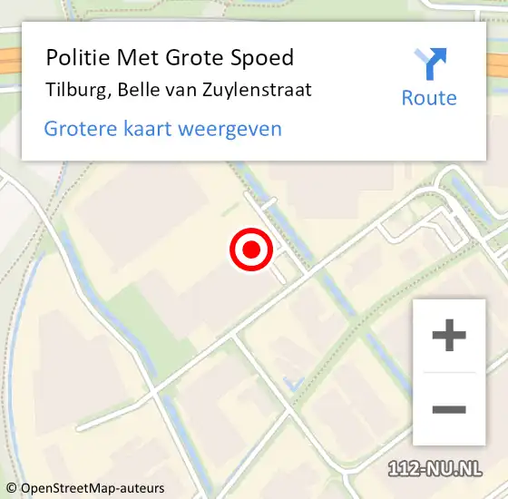 Locatie op kaart van de 112 melding: Politie Met Grote Spoed Naar Tilburg, Belle van Zuylenstraat op 2 oktober 2023 08:11