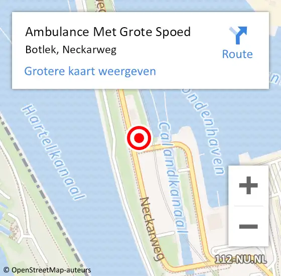 Locatie op kaart van de 112 melding: Ambulance Met Grote Spoed Naar Botlek, Neckarweg op 2 oktober 2023 08:20