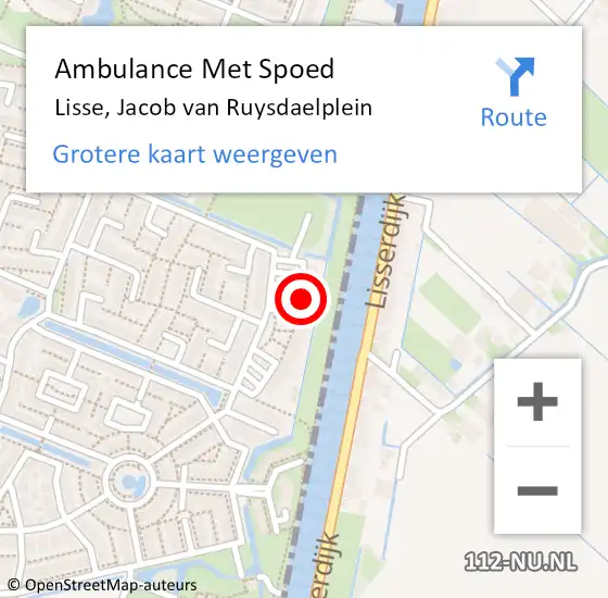 Locatie op kaart van de 112 melding: Ambulance Met Spoed Naar Lisse, Jacob van Ruysdaelplein op 2 oktober 2023 08:55