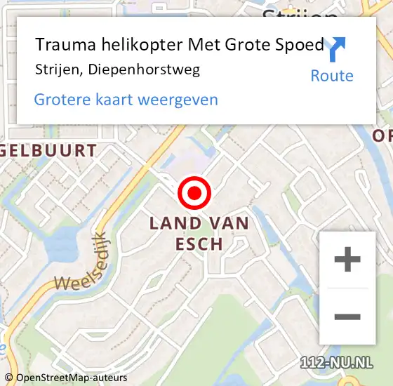 Locatie op kaart van de 112 melding: Trauma helikopter Met Grote Spoed Naar Strijen, Diepenhorstweg op 2 oktober 2023 10:02