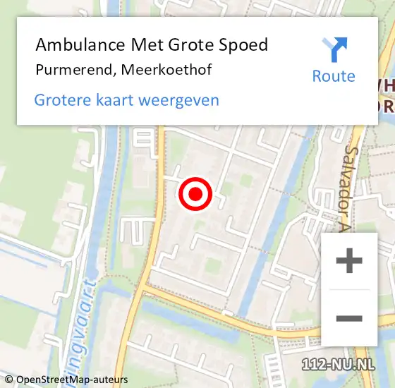Locatie op kaart van de 112 melding: Ambulance Met Grote Spoed Naar Purmerend, Meerkoethof op 2 oktober 2023 10:13