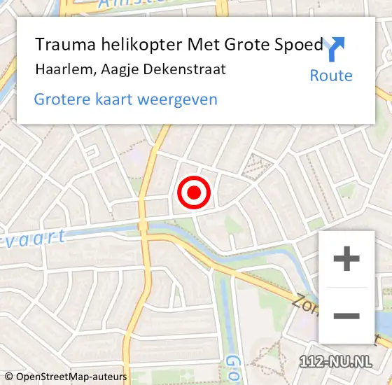 Locatie op kaart van de 112 melding: Trauma helikopter Met Grote Spoed Naar Haarlem, Aagje Dekenstraat op 2 oktober 2023 10:43