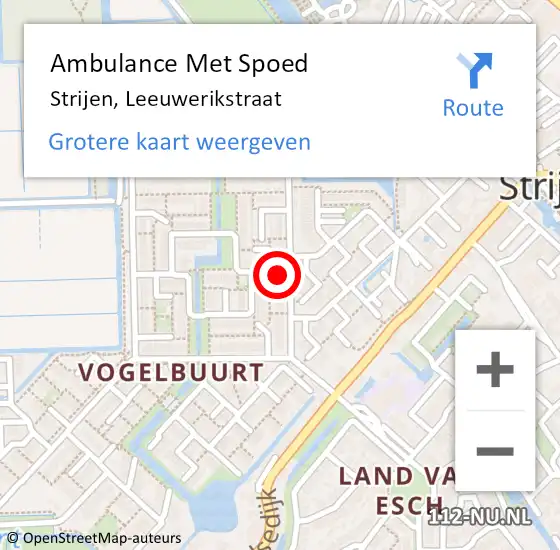 Locatie op kaart van de 112 melding: Ambulance Met Spoed Naar Strijen, Leeuwerikstraat op 2 oktober 2023 12:29