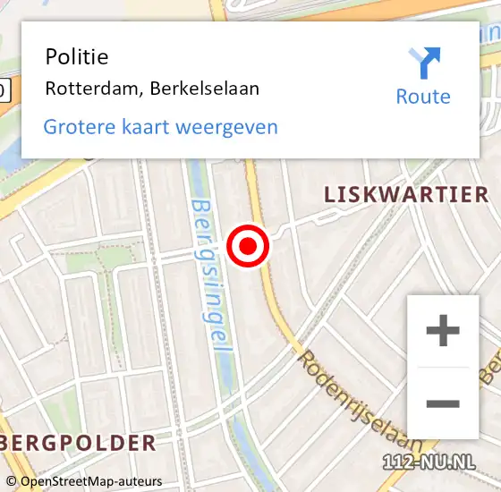 Locatie op kaart van de 112 melding: Politie Rotterdam, Berkelselaan op 2 oktober 2023 12:59