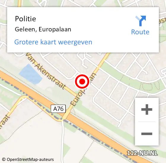 Locatie op kaart van de 112 melding: Politie Geleen, Europalaan op 2 oktober 2023 13:01