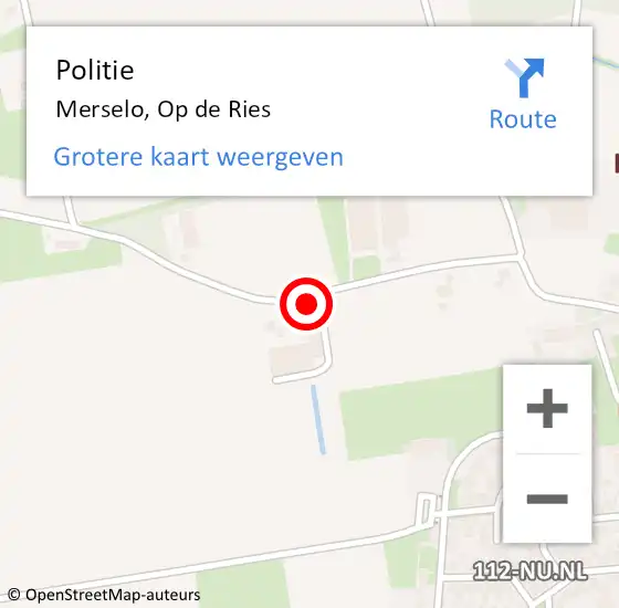 Locatie op kaart van de 112 melding: Politie Merselo, Op de Ries op 2 oktober 2023 13:03