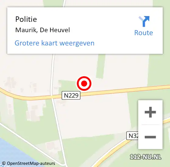 Locatie op kaart van de 112 melding: Politie Maurik, De Heuvel op 2 oktober 2023 13:26