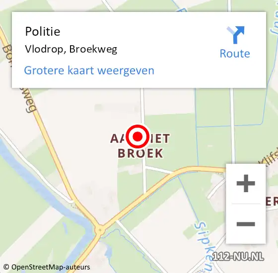 Locatie op kaart van de 112 melding: Politie Vlodrop, Broekweg op 2 oktober 2023 13:36