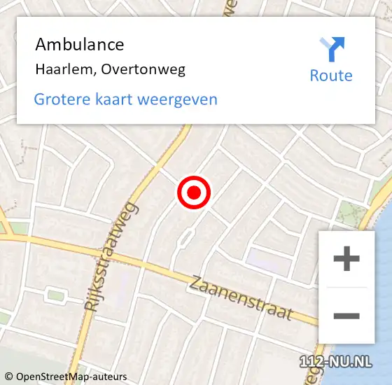 Locatie op kaart van de 112 melding: Ambulance Haarlem, Overtonweg op 2 oktober 2023 14:28