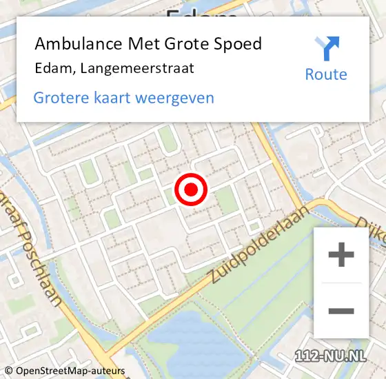 Locatie op kaart van de 112 melding: Ambulance Met Grote Spoed Naar Edam, Langemeerstraat op 2 oktober 2023 14:29