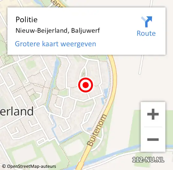 Locatie op kaart van de 112 melding: Politie Nieuw-Beijerland, Baljuwerf op 2 oktober 2023 14:51