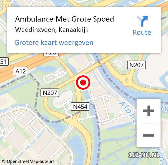 Locatie op kaart van de 112 melding: Ambulance Met Grote Spoed Naar Waddinxveen, Kanaaldijk op 2 oktober 2023 15:17