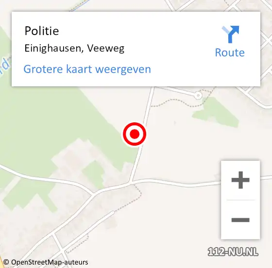 Locatie op kaart van de 112 melding: Politie Einighausen, Veeweg op 2 oktober 2023 16:16