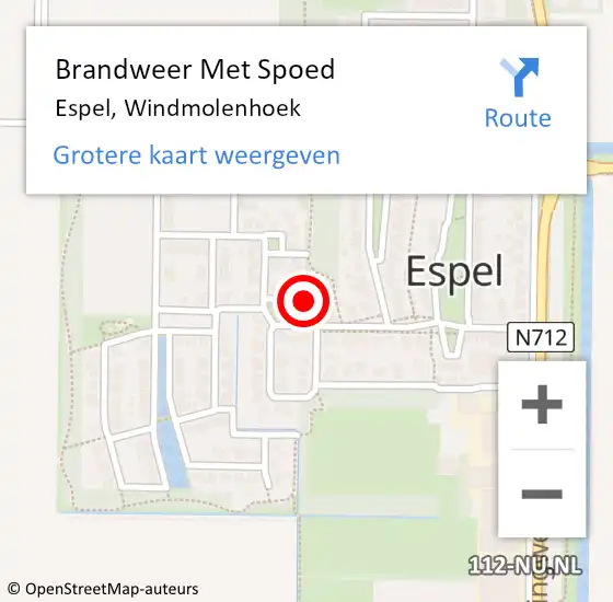 Locatie op kaart van de 112 melding: Brandweer Met Spoed Naar Espel, Windmolenhoek op 2 oktober 2023 18:02
