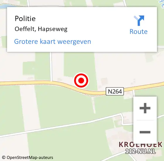 Locatie op kaart van de 112 melding: Politie Oeffelt, Hapseweg op 2 oktober 2023 22:32