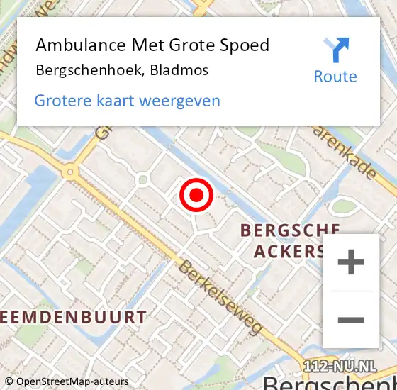 Locatie op kaart van de 112 melding: Ambulance Met Grote Spoed Naar Bergschenhoek, Bladmos op 3 oktober 2023 00:23