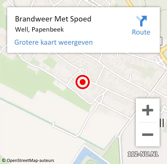 Locatie op kaart van de 112 melding: Brandweer Met Spoed Naar Well, Papenbeek op 3 oktober 2023 01:02