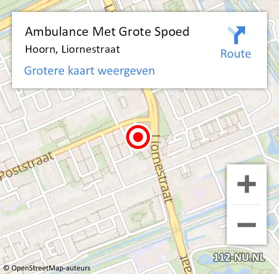 Locatie op kaart van de 112 melding: Ambulance Met Grote Spoed Naar Hoorn, Liornestraat op 3 oktober 2023 05:42