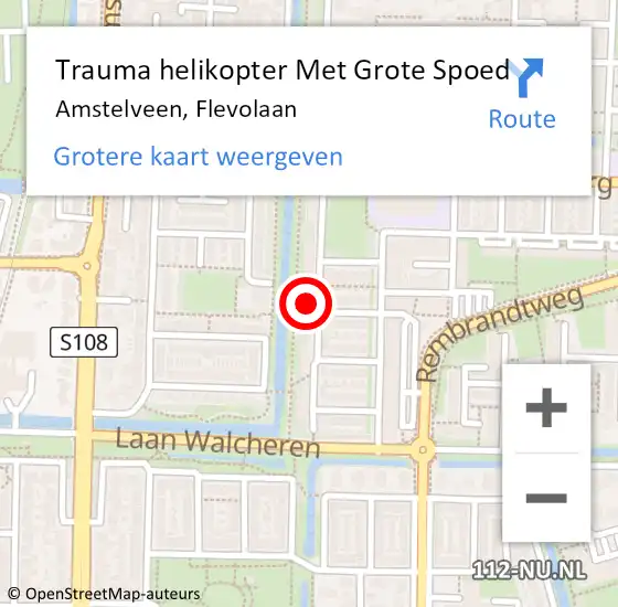 Locatie op kaart van de 112 melding: Trauma helikopter Met Grote Spoed Naar Amstelveen, Flevolaan op 3 oktober 2023 07:03