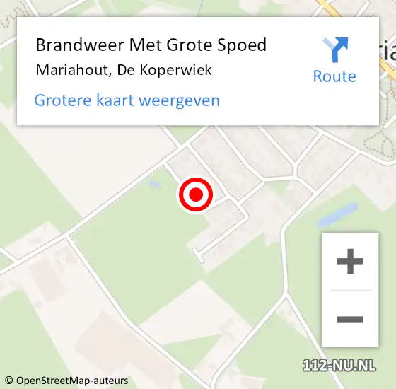 Locatie op kaart van de 112 melding: Brandweer Met Grote Spoed Naar Mariahout, De Koperwiek op 3 oktober 2023 07:56