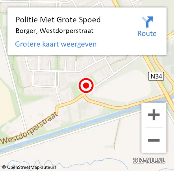 Locatie op kaart van de 112 melding: Politie Met Grote Spoed Naar Borger, Westdorperstraat op 3 oktober 2023 12:11