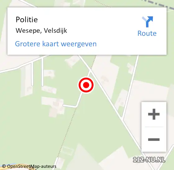 Locatie op kaart van de 112 melding: Politie Wesepe, Velsdijk op 3 oktober 2023 17:02