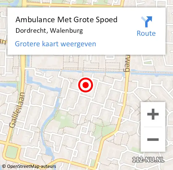 Locatie op kaart van de 112 melding: Ambulance Met Grote Spoed Naar Dordrecht, Walenburg op 3 oktober 2023 18:57