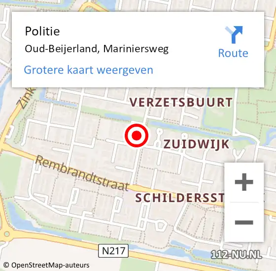 Locatie op kaart van de 112 melding: Politie Oud-Beijerland, Mariniersweg op 3 oktober 2023 19:00