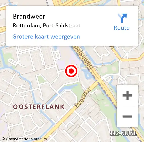 Locatie op kaart van de 112 melding: Brandweer Rotterdam, Port-Saidstraat op 3 oktober 2023 19:15