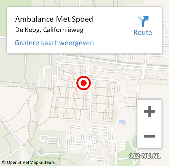 Locatie op kaart van de 112 melding: Ambulance Met Spoed Naar De Koog, Californiëweg op 3 oktober 2023 19:50