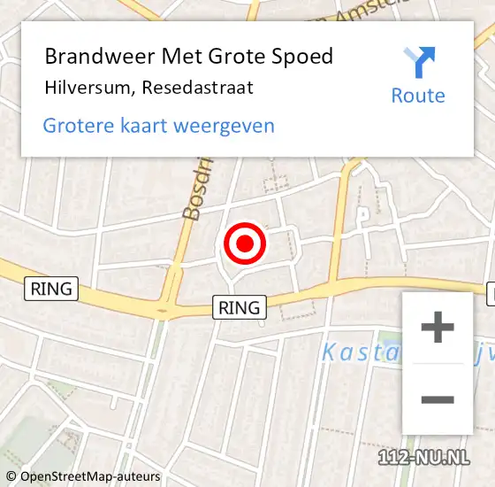 Locatie op kaart van de 112 melding: Brandweer Met Grote Spoed Naar Hilversum, Resedastraat op 3 oktober 2023 23:23