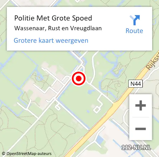 Locatie op kaart van de 112 melding: Politie Met Grote Spoed Naar Wassenaar, Rust en Vreugdlaan op 4 oktober 2023 07:44