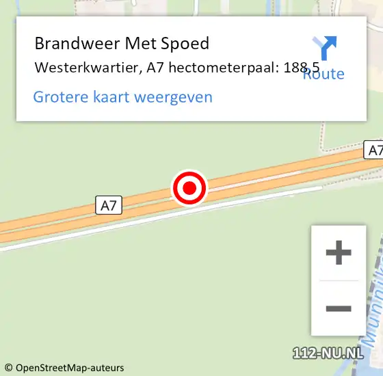 Locatie op kaart van de 112 melding: Brandweer Met Spoed Naar Westerkwartier, A7 hectometerpaal: 188,5 op 4 oktober 2023 08:04