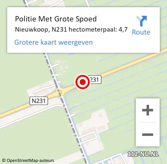 Locatie op kaart van de 112 melding: Politie Met Grote Spoed Naar Nieuwkoop, N231 hectometerpaal: 4,7 op 4 oktober 2023 08:17