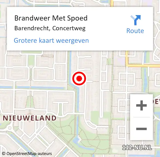 Locatie op kaart van de 112 melding: Brandweer Met Spoed Naar Barendrecht, Concertweg op 4 oktober 2023 09:28