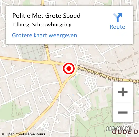 Locatie op kaart van de 112 melding: Politie Met Grote Spoed Naar Tilburg, Schouwburgring op 4 oktober 2023 10:53