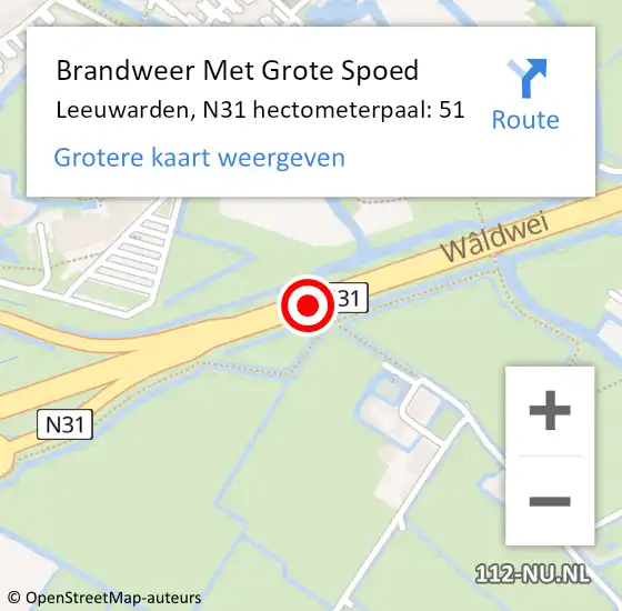 Locatie op kaart van de 112 melding: Brandweer Met Grote Spoed Naar Leeuwarden, N31 hectometerpaal: 51 op 4 oktober 2023 11:19