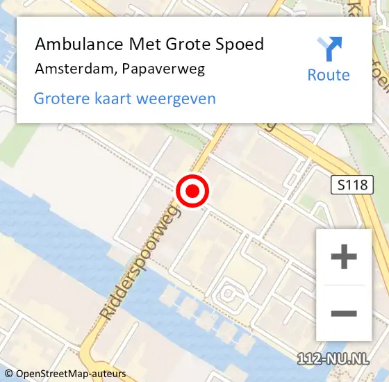 Locatie op kaart van de 112 melding: Ambulance Met Grote Spoed Naar Amsterdam, Papaverweg op 4 oktober 2023 12:54