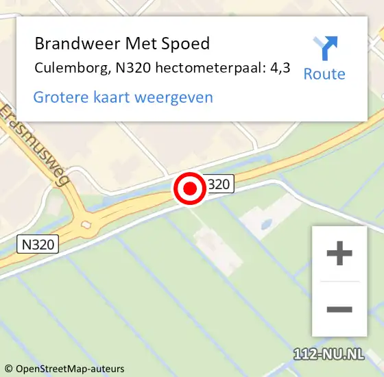Locatie op kaart van de 112 melding: Brandweer Met Spoed Naar Culemborg, N320 hectometerpaal: 4,3 op 4 oktober 2023 13:25