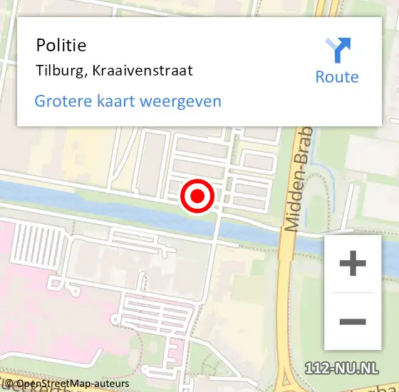 Locatie op kaart van de 112 melding: Politie Tilburg, Kraaivenstraat op 4 oktober 2023 14:08
