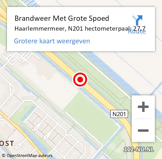 Locatie op kaart van de 112 melding: Brandweer Met Grote Spoed Naar Haarlemmermeer, N201 hectometerpaal: 27,7 op 4 oktober 2023 14:51