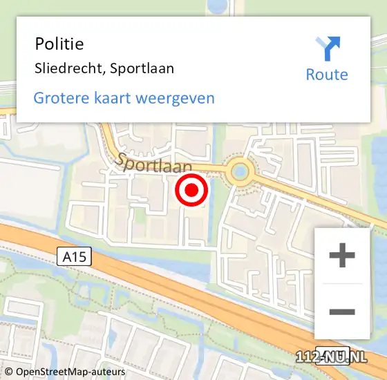 Locatie op kaart van de 112 melding: Politie Sliedrecht, Sportlaan op 4 oktober 2023 16:05