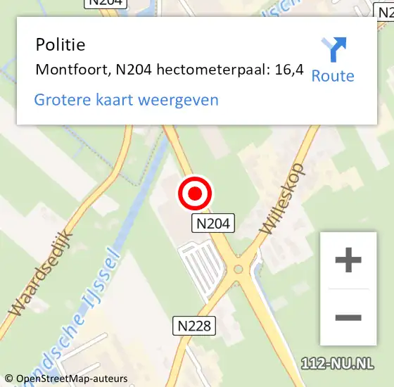 Locatie op kaart van de 112 melding: Politie Montfoort, N204 hectometerpaal: 16,4 op 4 oktober 2023 16:28
