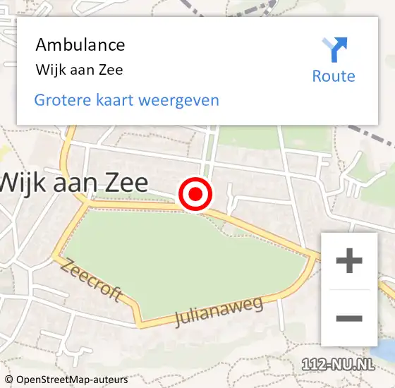 Locatie op kaart van de 112 melding: Ambulance Wijk aan Zee op 4 oktober 2023 19:57