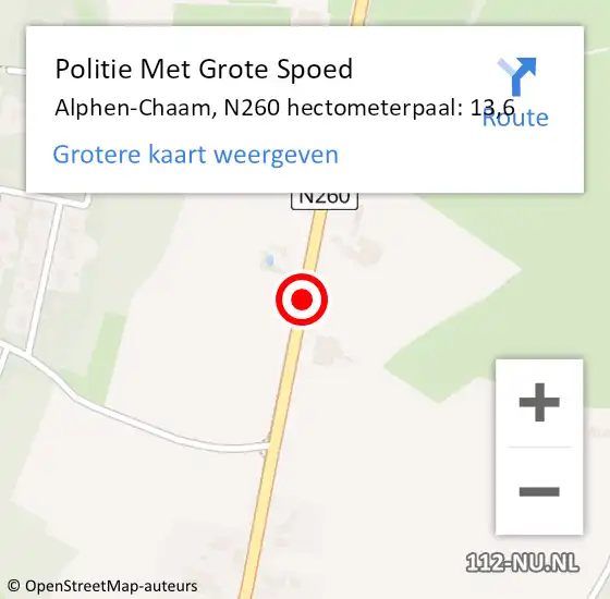 Locatie op kaart van de 112 melding: Politie Met Grote Spoed Naar Alphen-Chaam, N260 hectometerpaal: 13,6 op 4 oktober 2023 20:03