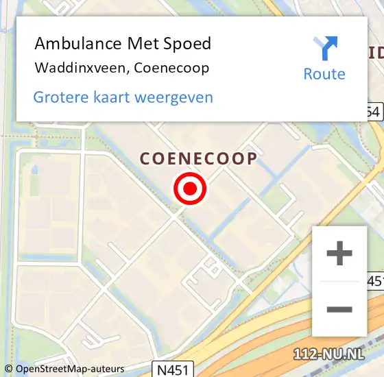 Locatie op kaart van de 112 melding: Ambulance Met Spoed Naar Waddinxveen, Coenecoop op 4 oktober 2023 20:40
