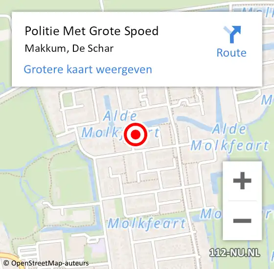 Locatie op kaart van de 112 melding: Politie Met Grote Spoed Naar Makkum, De Schar op 4 oktober 2023 21:00
