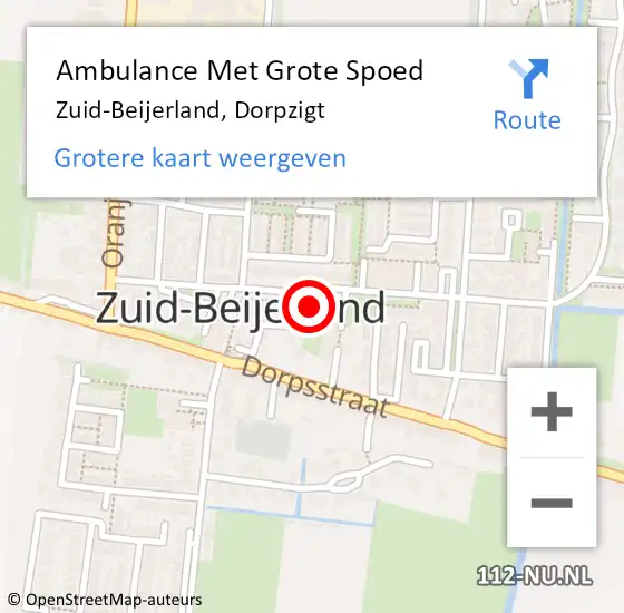Locatie op kaart van de 112 melding: Ambulance Met Grote Spoed Naar Zuid-Beijerland, Dorpzigt op 4 oktober 2023 21:14